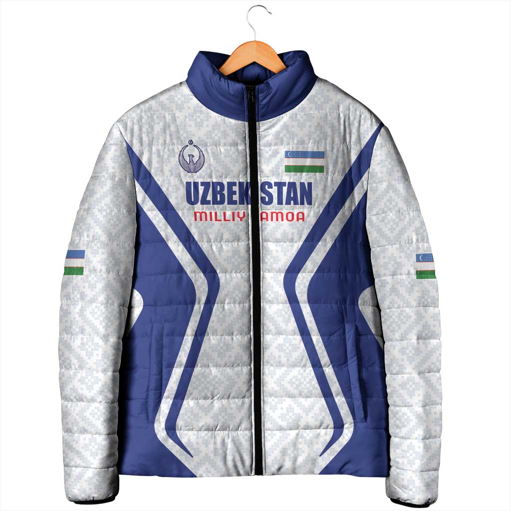 Custom Football Uzbekistan Padded Jacket Milliy Jamoa White Version - Wonder Print Shop