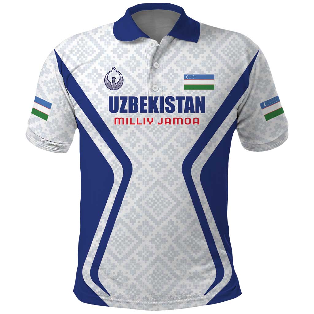 Custom Football Uzbekistan Polo Shirt Milliy Jamoa White Version - Wonder Print Shop