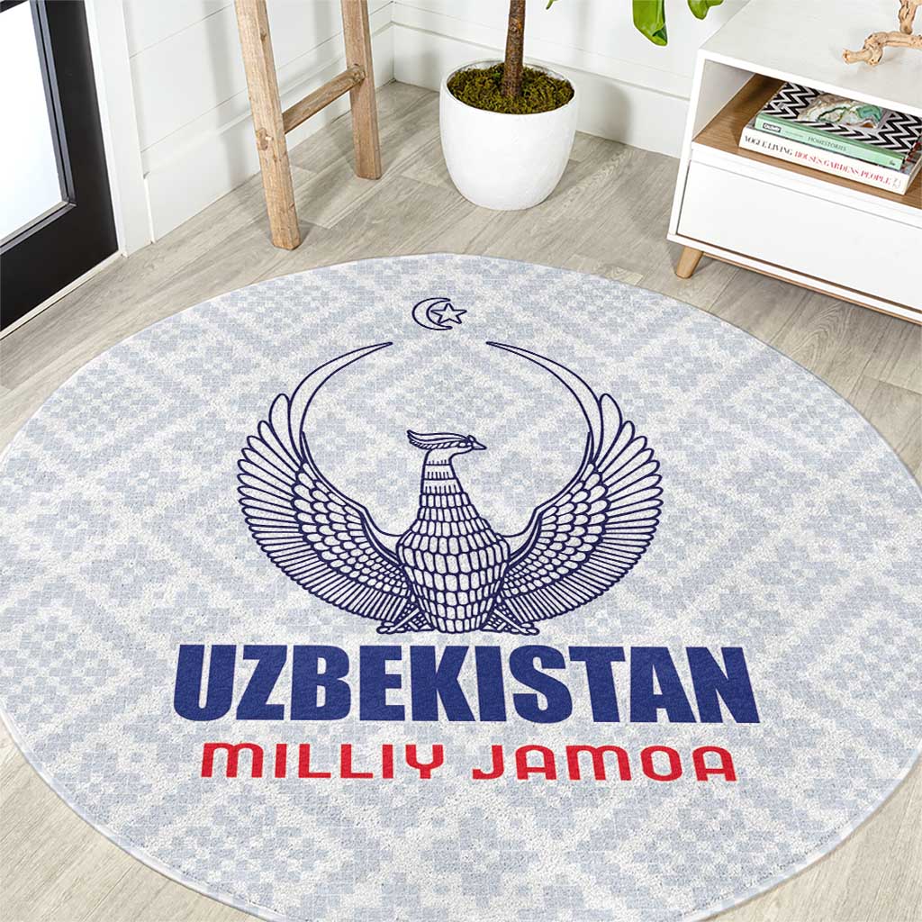 Football Uzbekistan Round Carpet Milliy Jamoa White Version - Wonder Print Shop