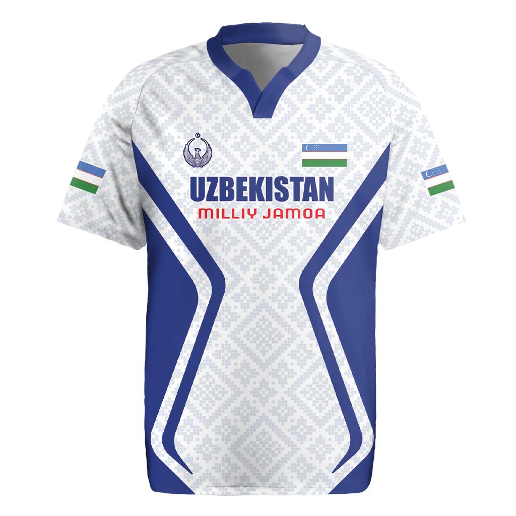 Custom Football Uzbekistan Rugby Jersey Milliy Jamoa White Version - Wonder Print Shop