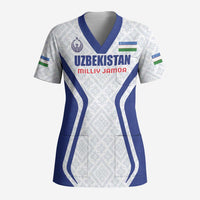 Custom Football Uzbekistan Scrub Top Milliy Jamoa White Version - Wonder Print Shop
