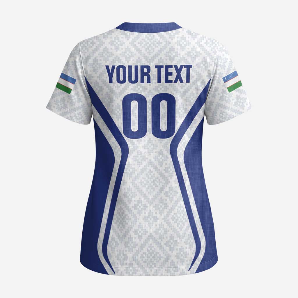 Custom Football Uzbekistan Scrub Top Milliy Jamoa White Version - Wonder Print Shop