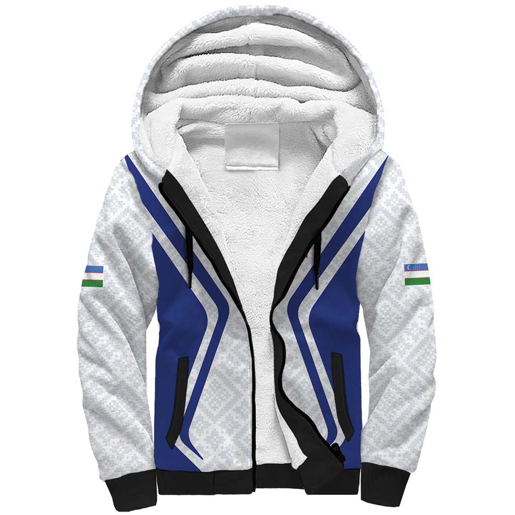 Custom Football Uzbekistan Sherpa Hoodie Milliy Jamoa White Version - Wonder Print Shop