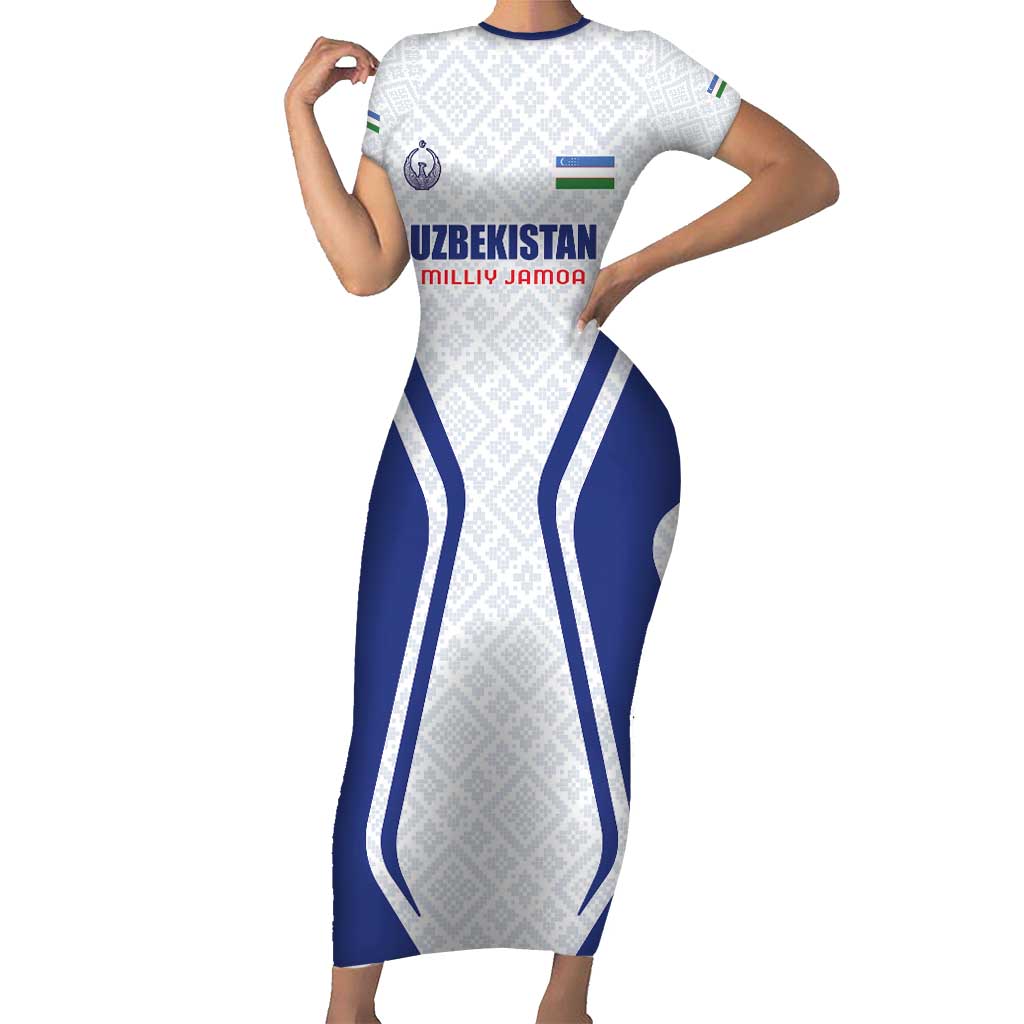 Custom Football Uzbekistan Short Sleeve Bodycon Dress Milliy Jamoa White Version - Wonder Print Shop
