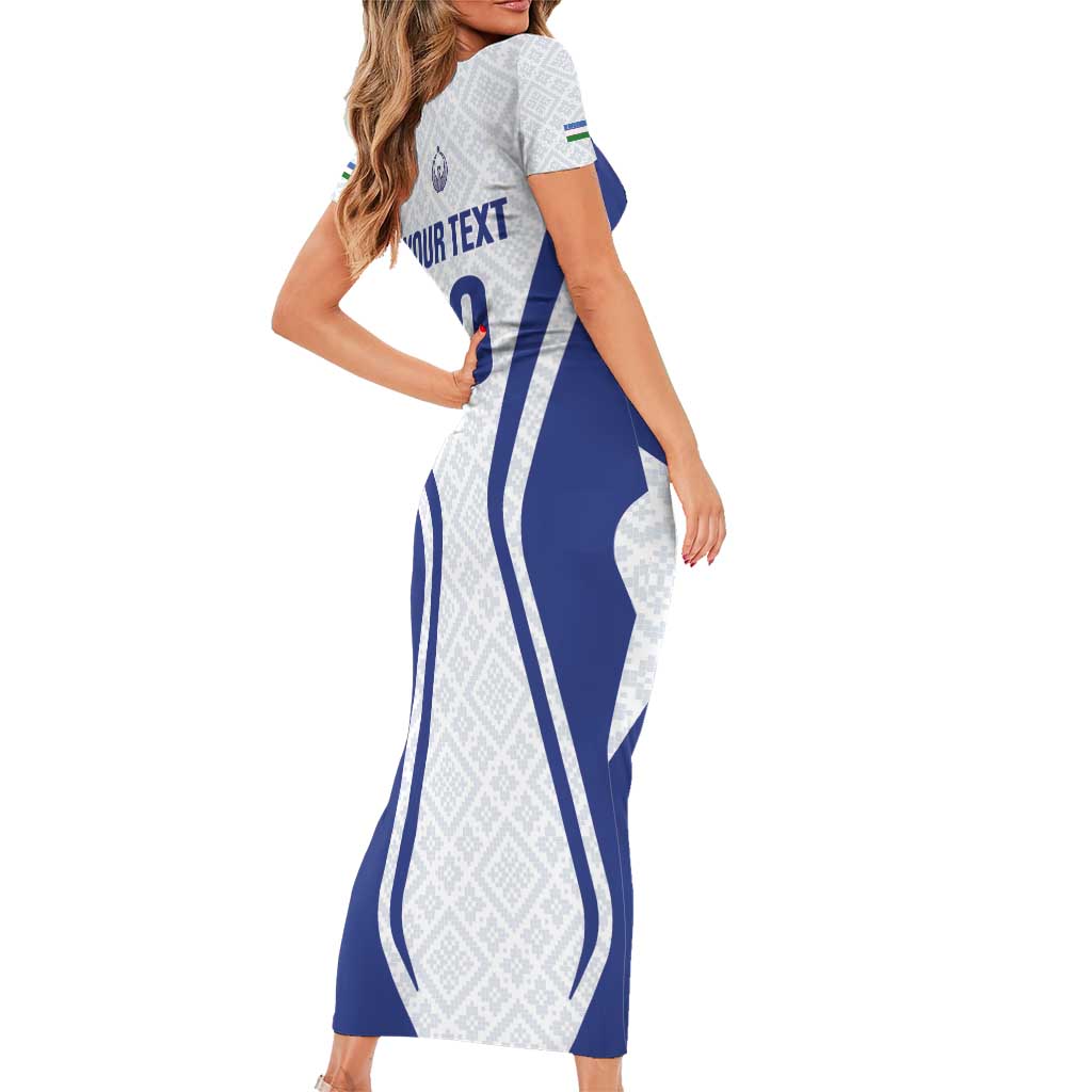 Custom Football Uzbekistan Short Sleeve Bodycon Dress Milliy Jamoa White Version - Wonder Print Shop