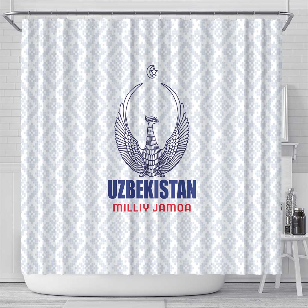 Football Uzbekistan Shower Curtain Milliy Jamoa White Version - Wonder Print Shop