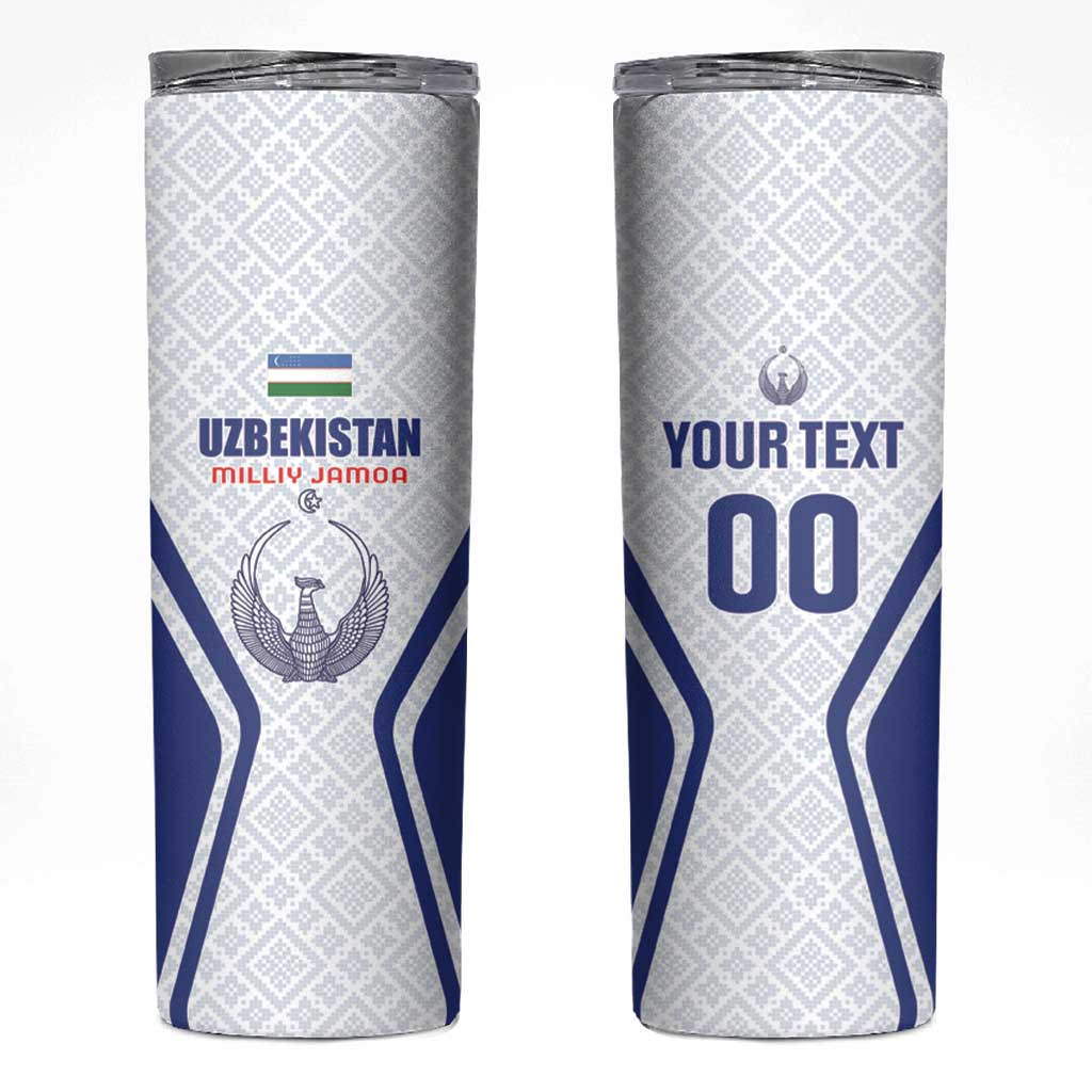 Custom Football Uzbekistan Skinny Tumbler Milliy Jamoa White Version - Wonder Print Shop