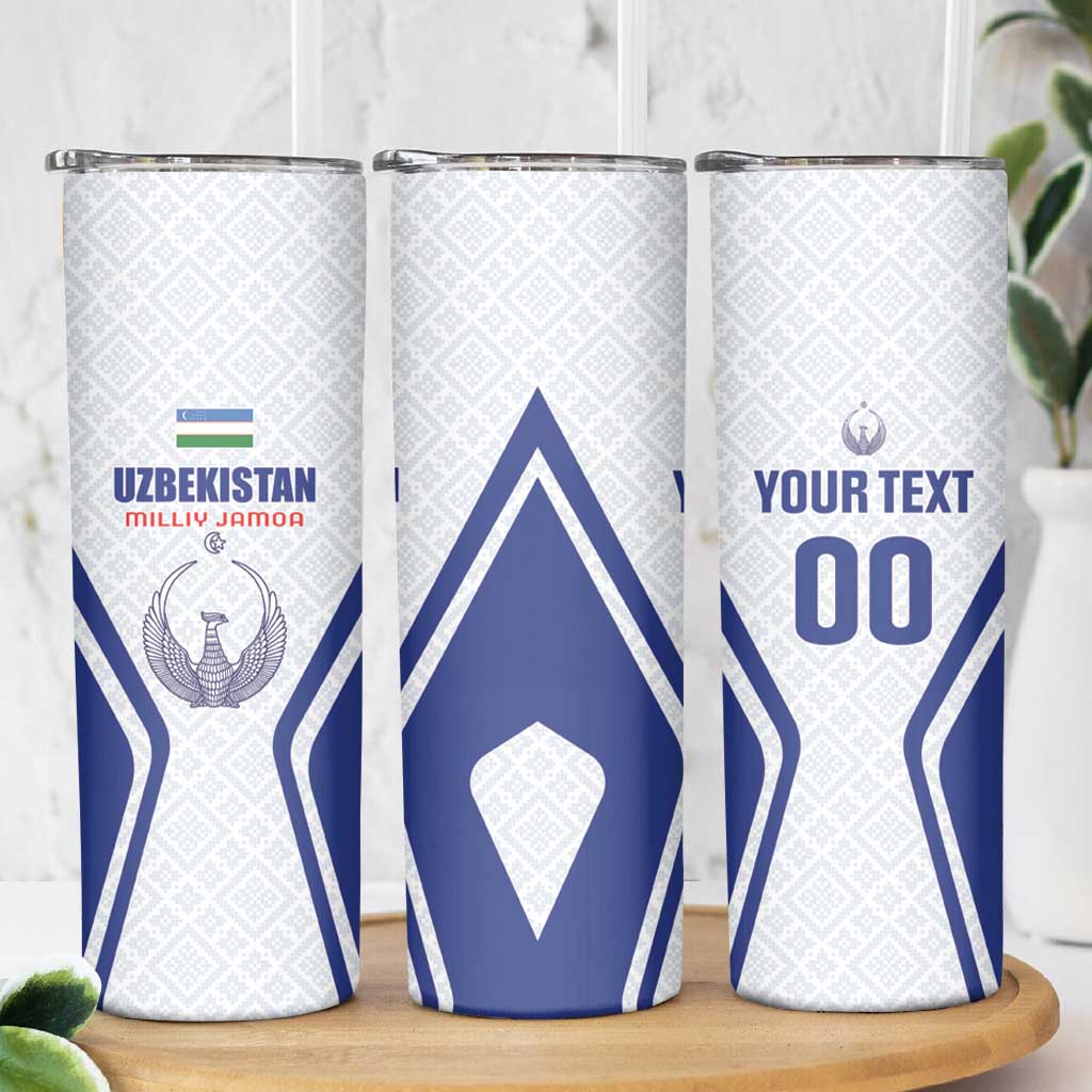Custom Football Uzbekistan Skinny Tumbler Milliy Jamoa White Version - Wonder Print Shop