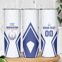 Custom Football Uzbekistan Skinny Tumbler Milliy Jamoa White Version - Wonder Print Shop
