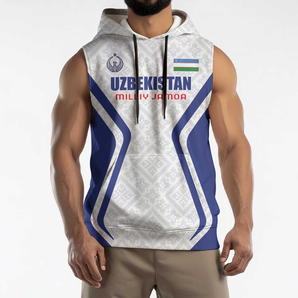Custom Football Uzbekistan Sleeveless Hoodie Milliy Jamoa White Version - Wonder Print Shop