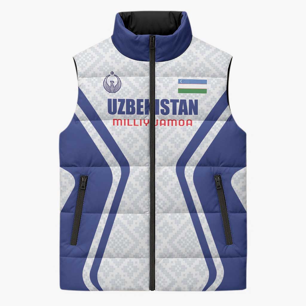 Custom Football Uzbekistan Sleeveless Puffer Jacket Milliy Jamoa White Version - Wonder Print Shop