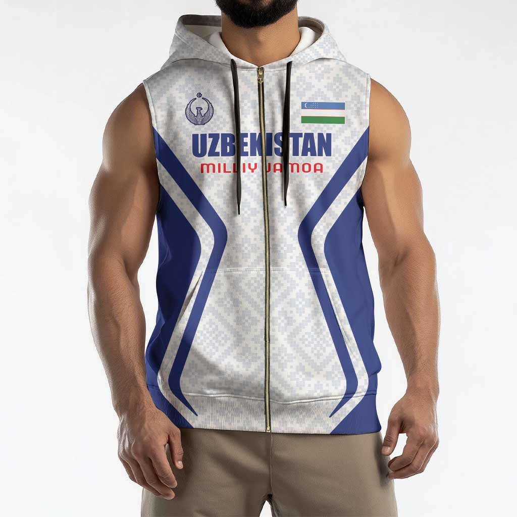 Custom Football Uzbekistan Sleeveless Zip Hoodie Milliy Jamoa White Version - Wonder Print Shop