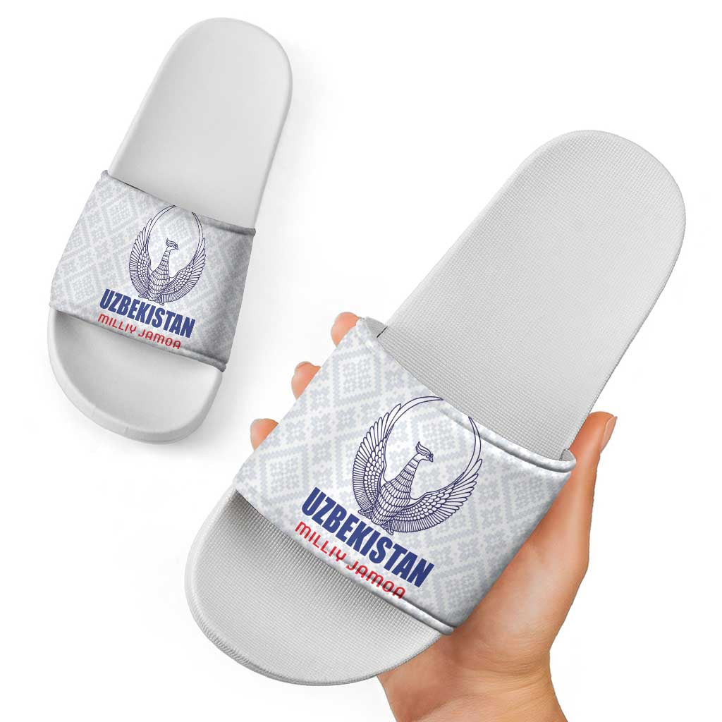 Football Uzbekistan Slide Sandals Milliy Jamoa White Version - Wonder Print Shop
