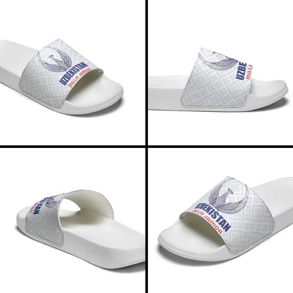 Football Uzbekistan Slide Sandals Milliy Jamoa White Version - Wonder Print Shop