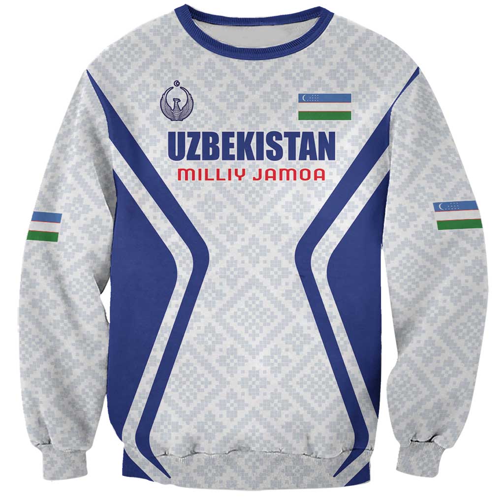 Custom Football Uzbekistan Sweatshirt Milliy Jamoa White Version - Wonder Print Shop