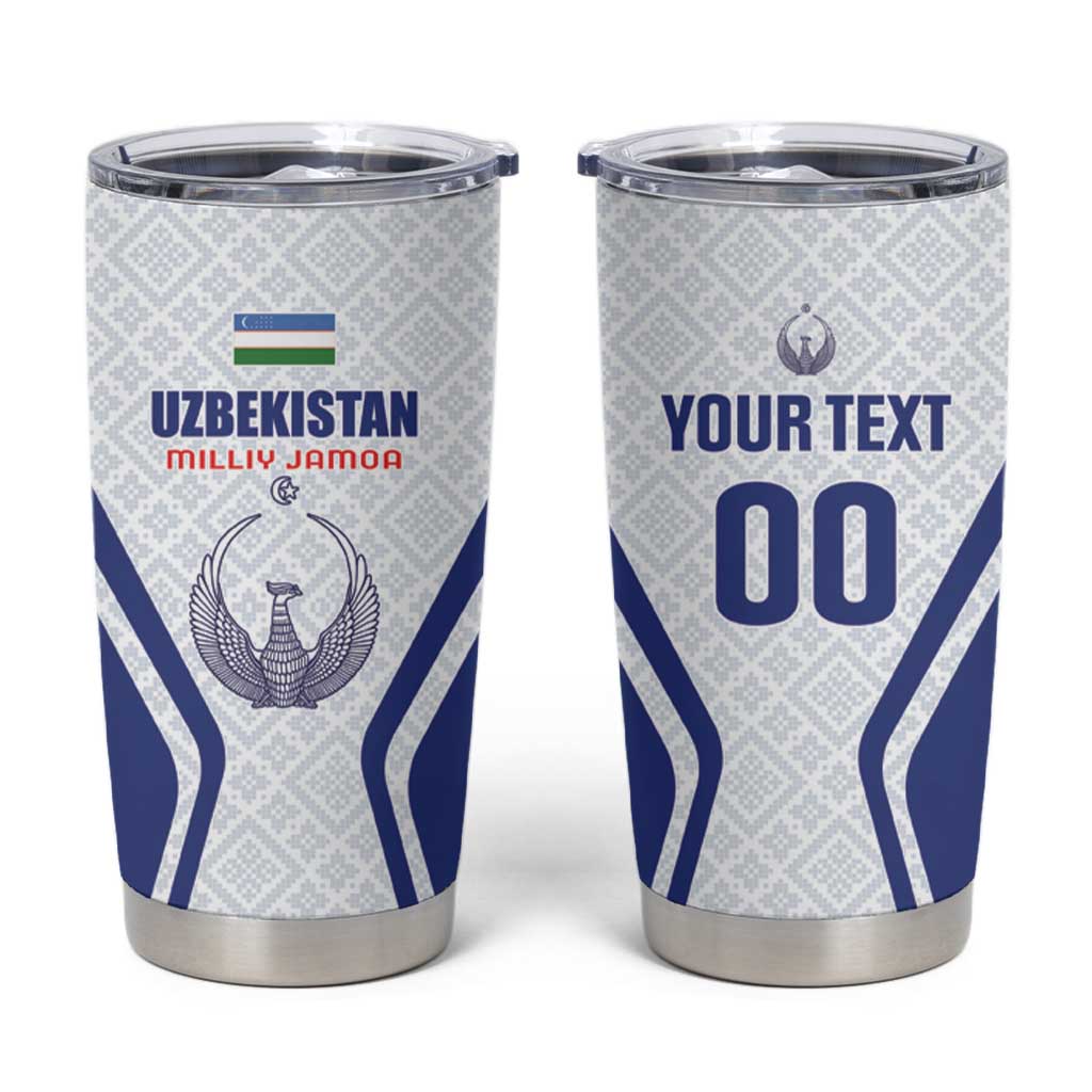 Custom Football Uzbekistan Tumbler Cup Milliy Jamoa White Version - Wonder Print Shop