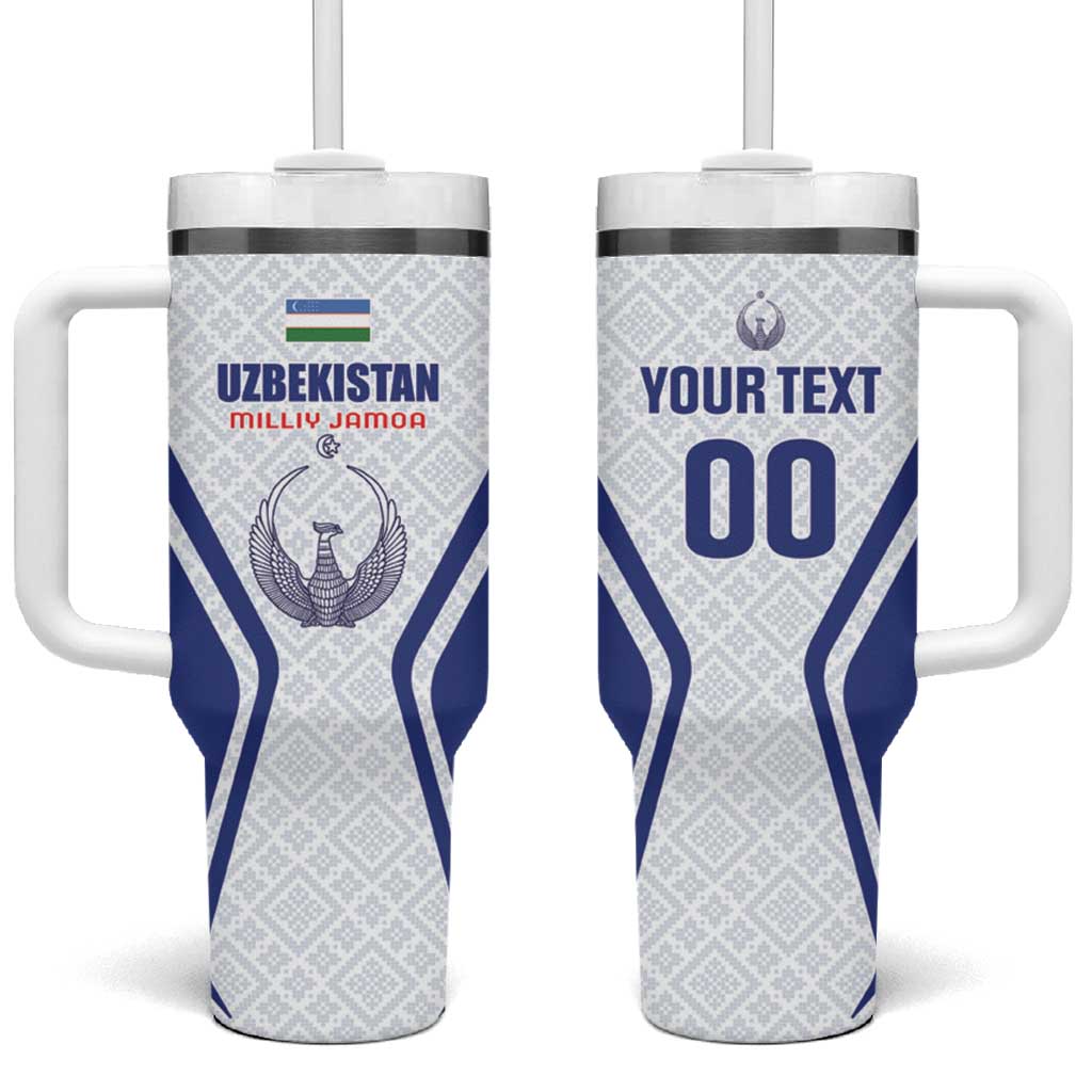 Custom Football Uzbekistan Tumbler With Handle Milliy Jamoa White Version - Wonder Print Shop
