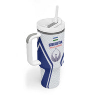 Custom Football Uzbekistan Tumbler With Handle Milliy Jamoa White Version - Wonder Print Shop