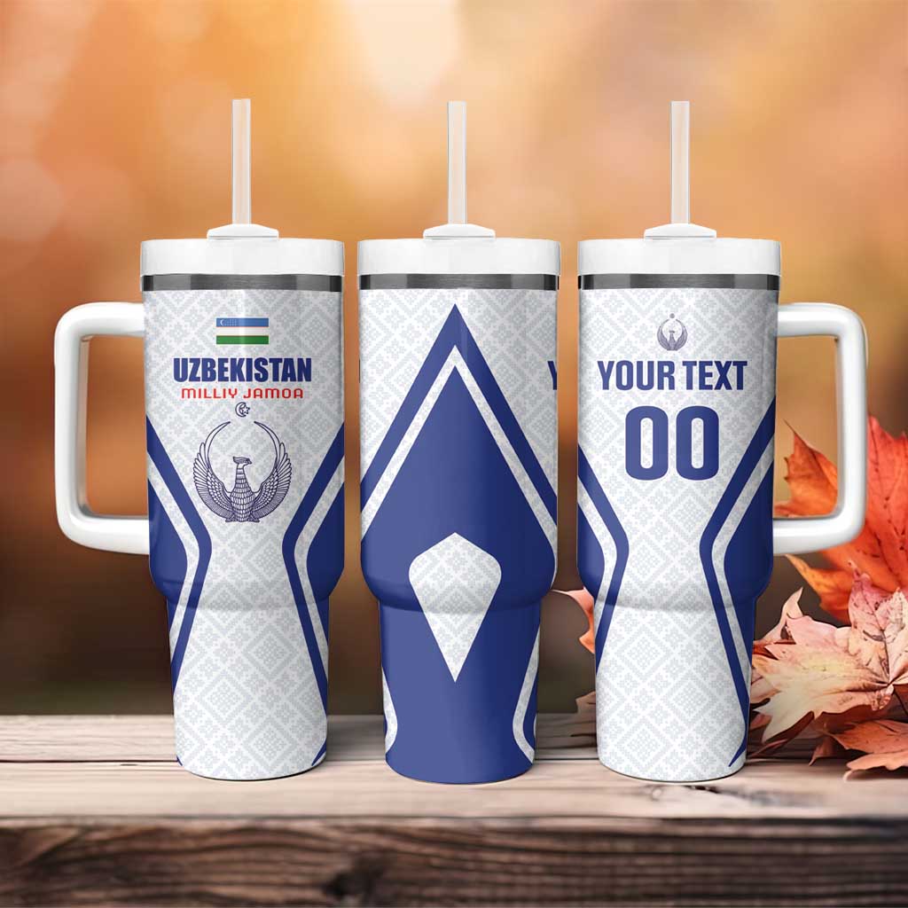 Custom Football Uzbekistan Tumbler With Handle Milliy Jamoa White Version - Wonder Print Shop