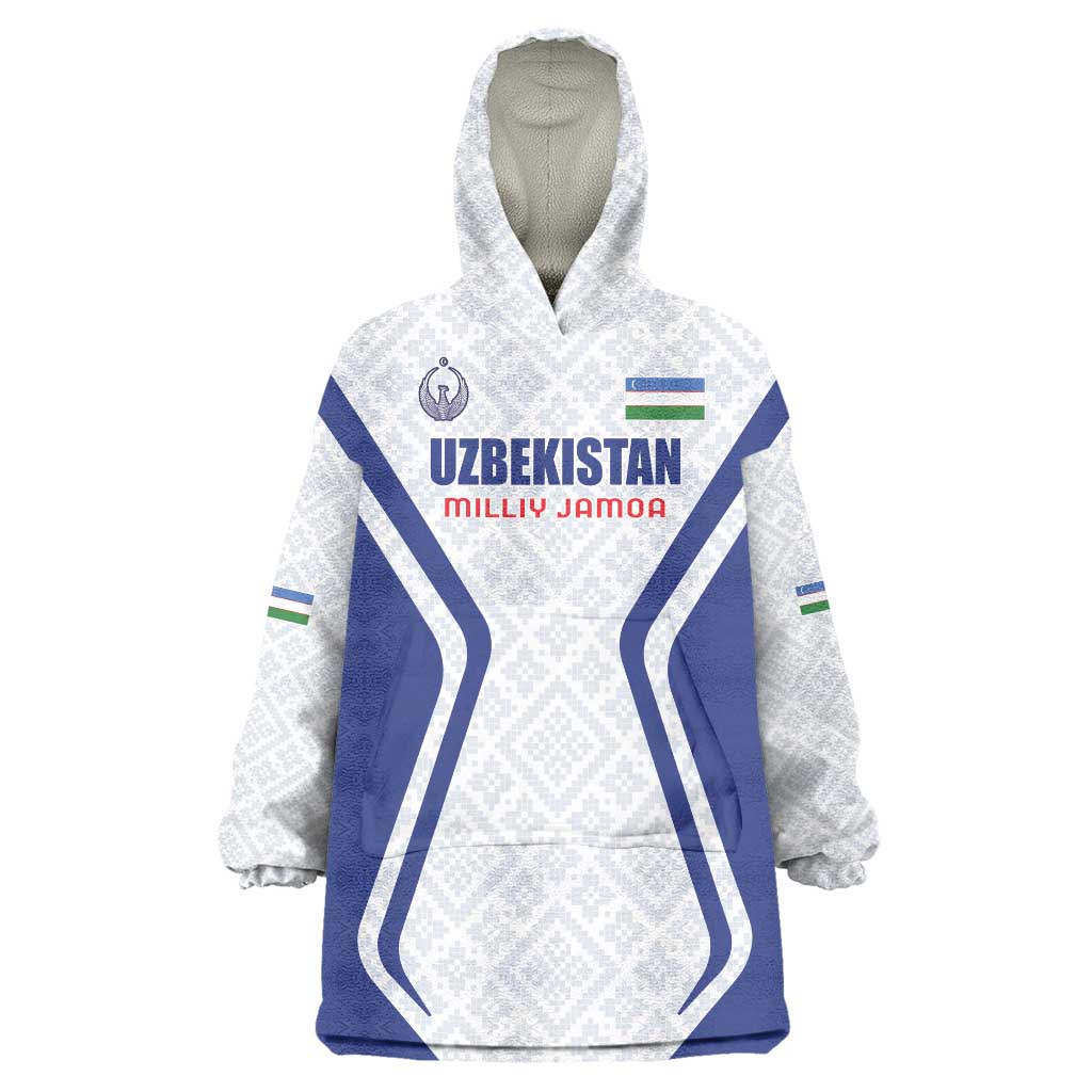 Custom Football Uzbekistan Wearable Blanket Hoodie Milliy Jamoa White Version - Wonder Print Shop