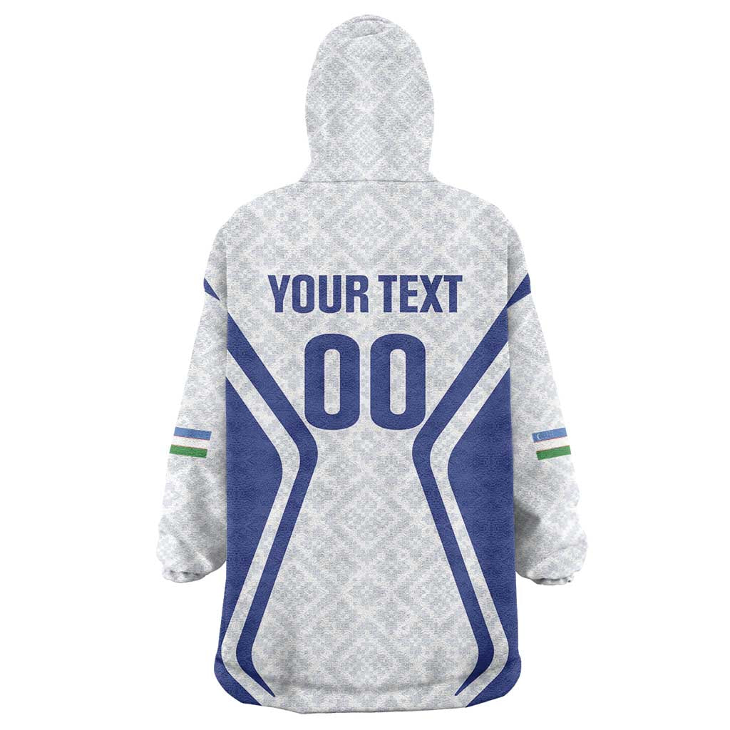 Custom Football Uzbekistan Wearable Blanket Hoodie Milliy Jamoa White Version - Wonder Print Shop