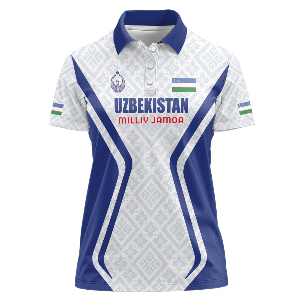 Custom Football Uzbekistan Women Polo Shirt Milliy Jamoa White Version - Wonder Print Shop