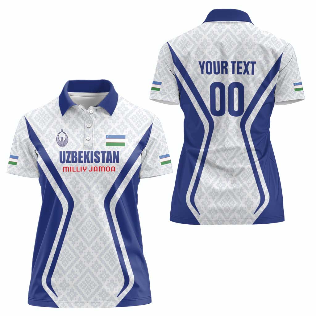 Custom Football Uzbekistan Women Polo Shirt Milliy Jamoa White Version - Wonder Print Shop