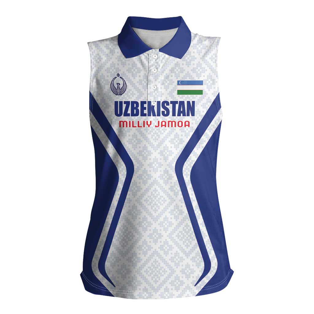 Custom Football Uzbekistan Women Sleeveless Polo Shirt Milliy Jamoa White Version - Wonder Print Shop