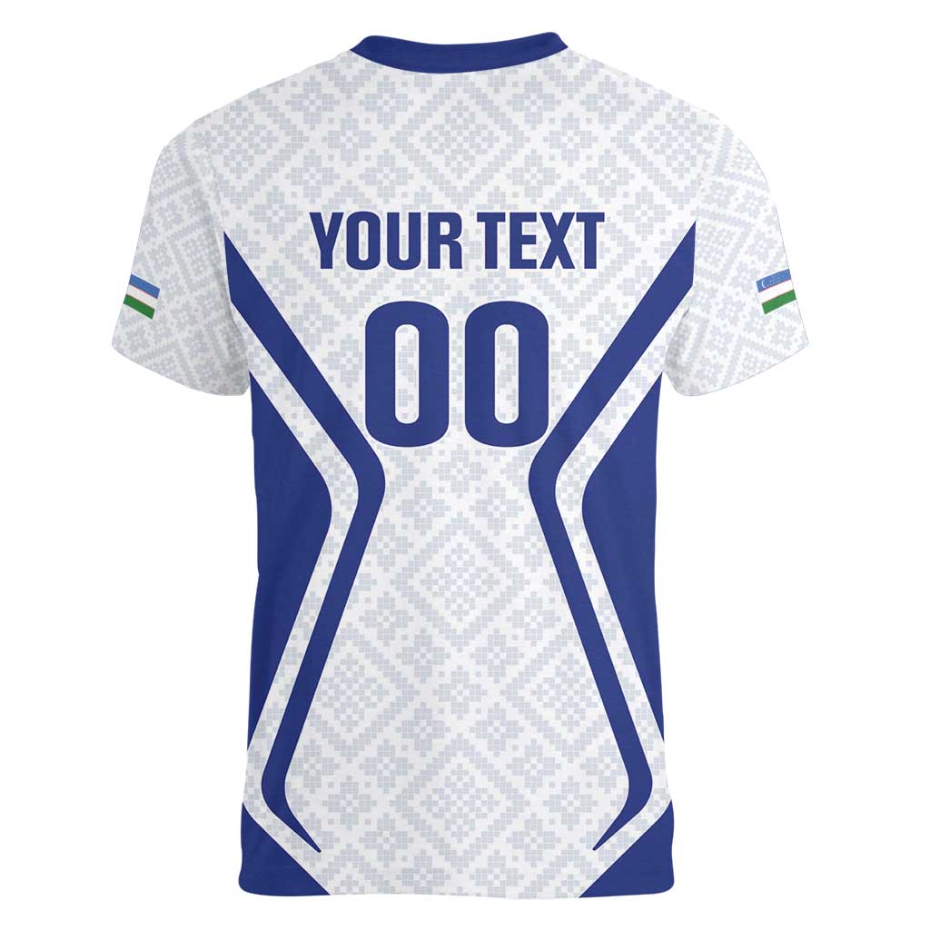 Custom Football Uzbekistan Women V-Neck T-Shirt Milliy Jamoa White Version - Wonder Print Shop