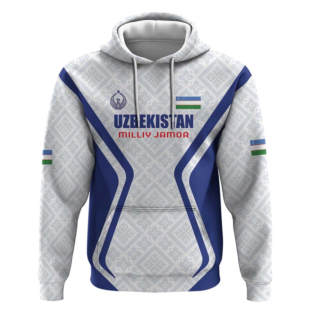Custom Football Uzbekistan Zip Hoodie Milliy Jamoa White Version - Wonder Print Shop