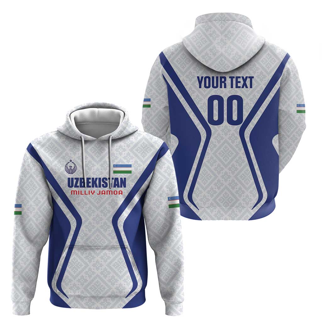Custom Football Uzbekistan Zip Hoodie Milliy Jamoa White Version - Wonder Print Shop