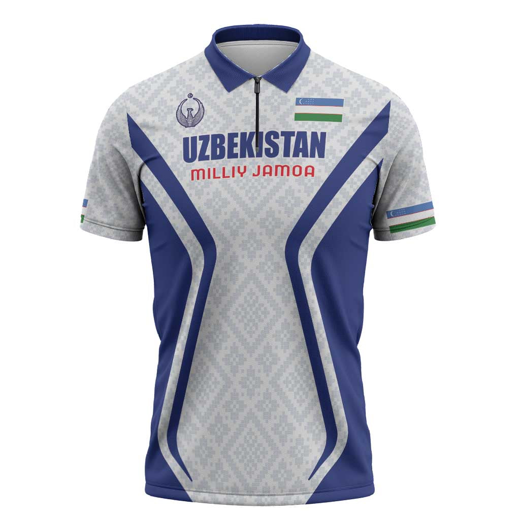 Custom Football Uzbekistan Zipper Polo Shirt Milliy Jamoa White Version - Wonder Print Shop