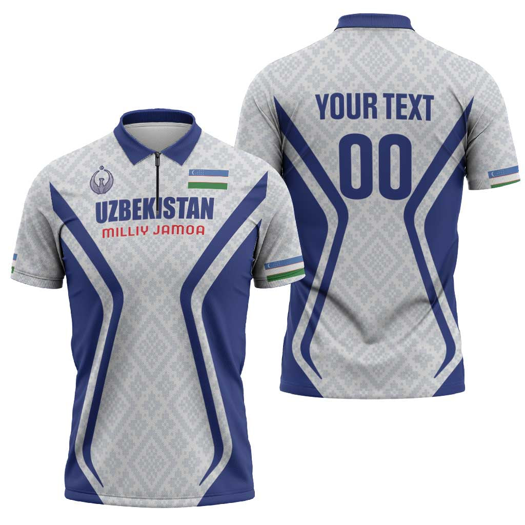 Custom Football Uzbekistan Zipper Polo Shirt Milliy Jamoa White Version - Wonder Print Shop