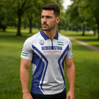 Custom Football Uzbekistan Zipper Polo Shirt Milliy Jamoa White Version - Wonder Print Shop