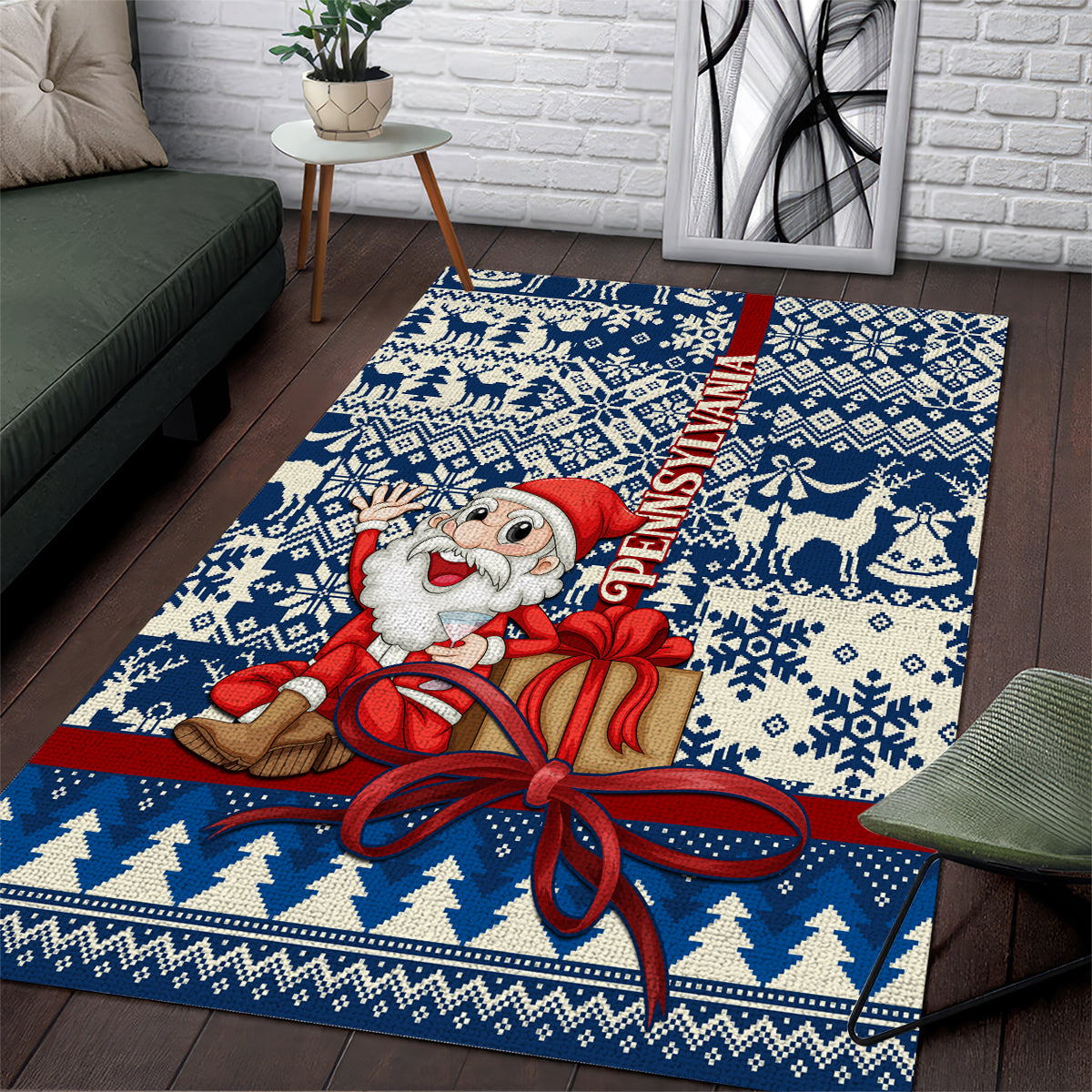 Pennsylvania Christmas Area Rug Santa Claus With Gift Box Xmas Pattern - Wonder Print Shop