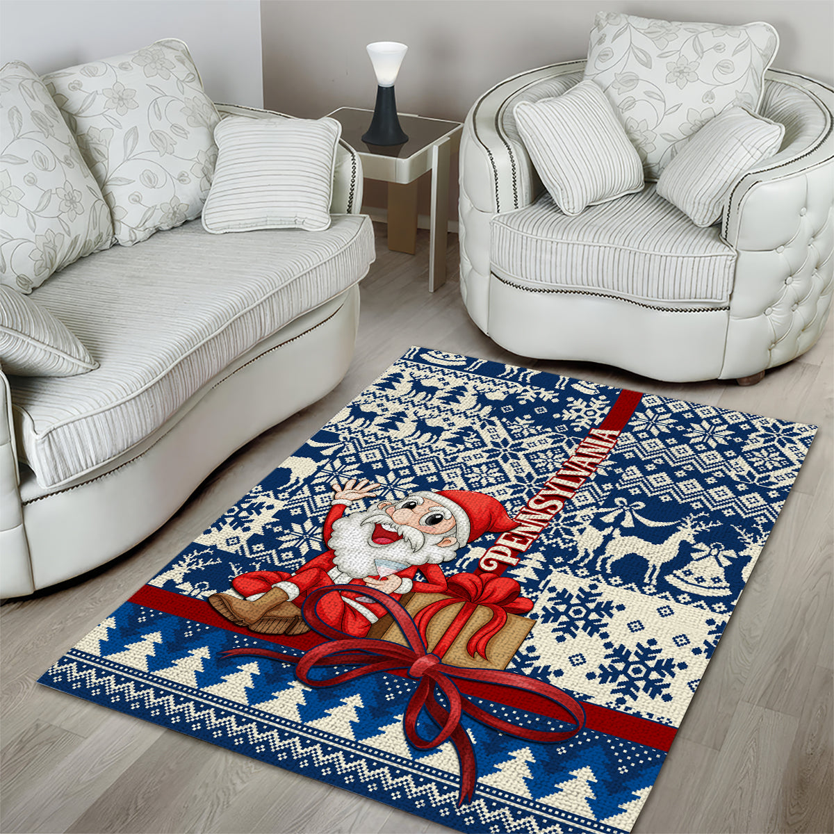 Pennsylvania Christmas Area Rug Santa Claus With Gift Box Xmas Pattern - Wonder Print Shop