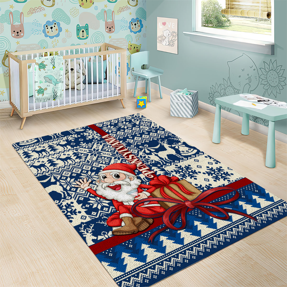 Pennsylvania Christmas Area Rug Santa Claus With Gift Box Xmas Pattern - Wonder Print Shop