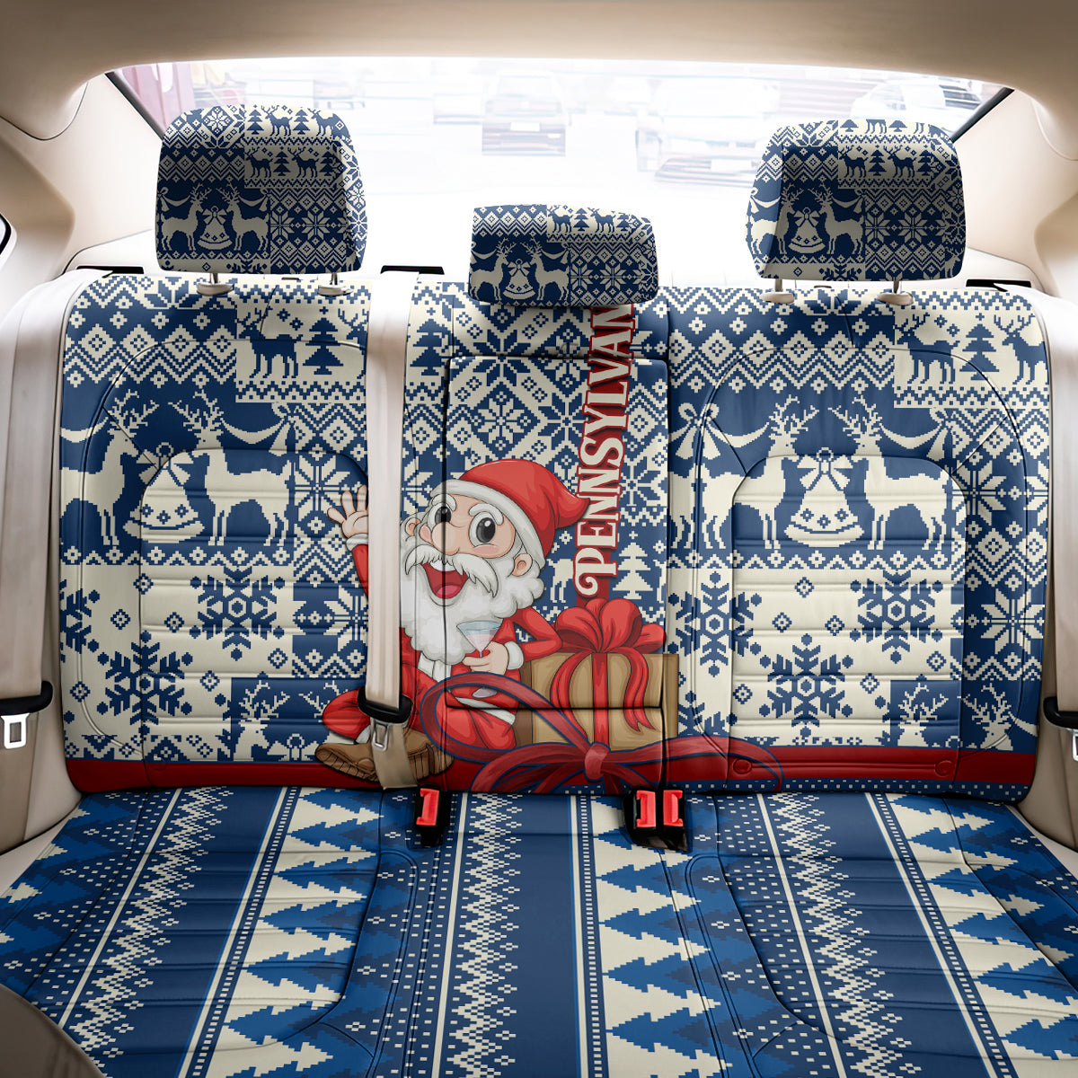 Pennsylvania Christmas Back Car Seat Cover Santa Claus With Gift Box Xmas Pattern - Wonder Print Shop