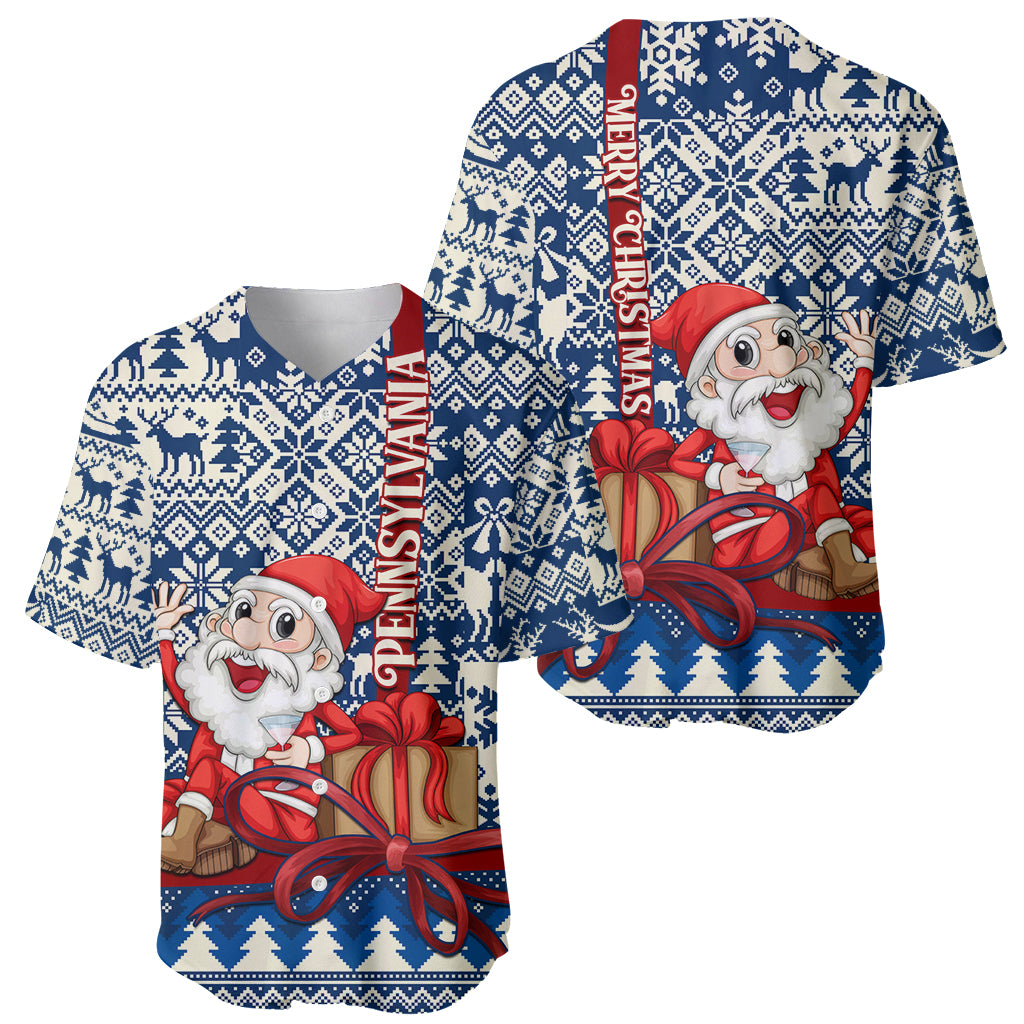 Pennsylvania Christmas Baseball Jersey Santa Claus With Gift Box Xmas Pattern - Wonder Print Shop