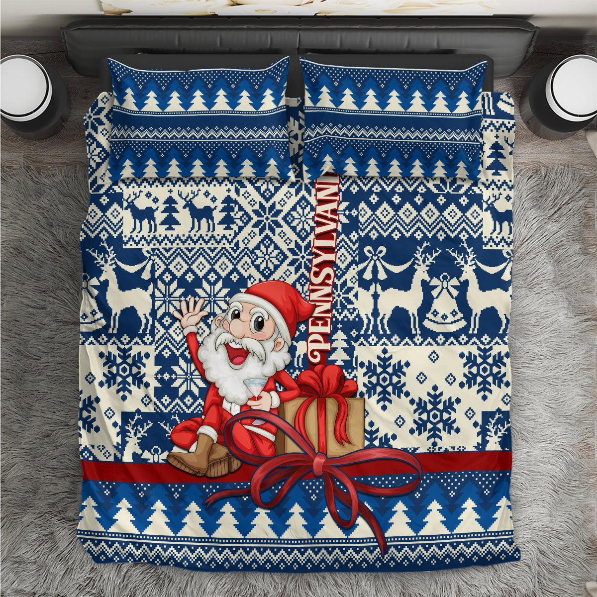 Pennsylvania Christmas Bedding Set Santa Claus With Gift Box Xmas Pattern - Wonder Print Shop