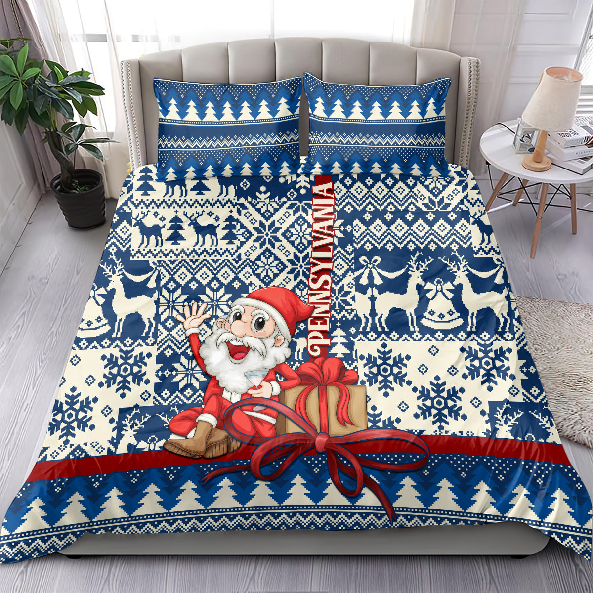 Pennsylvania Christmas Bedding Set Santa Claus With Gift Box Xmas Pattern - Wonder Print Shop