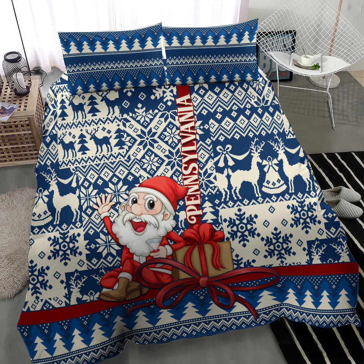 Pennsylvania Christmas Bedding Set Santa Claus With Gift Box Xmas Pattern - Wonder Print Shop