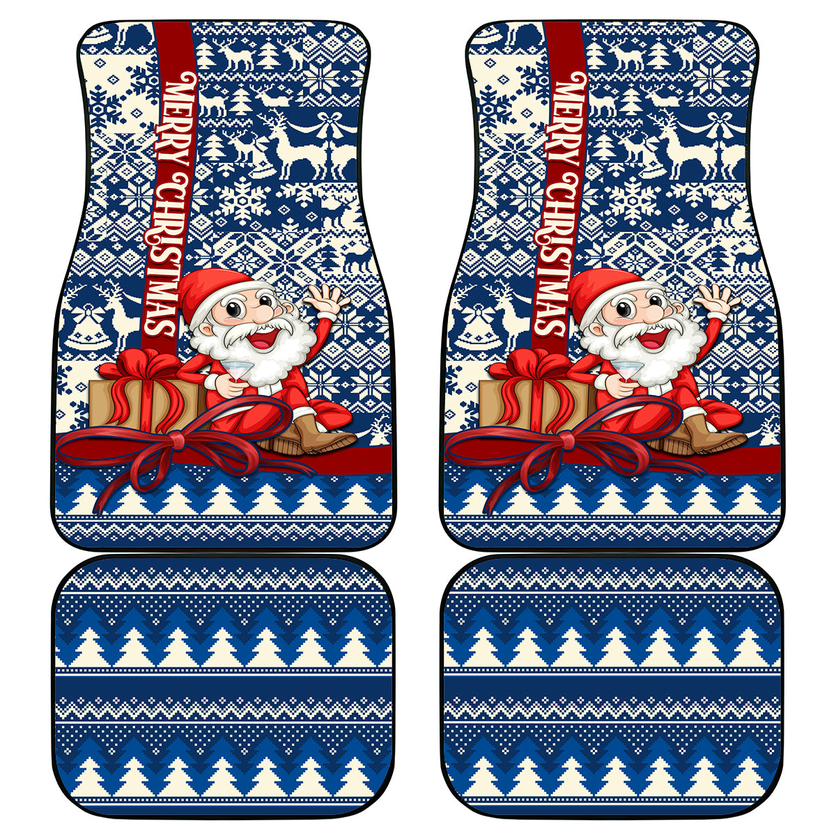 Pennsylvania Christmas Car Mats Santa Claus With Gift Box Xmas Pattern - Wonder Print Shop