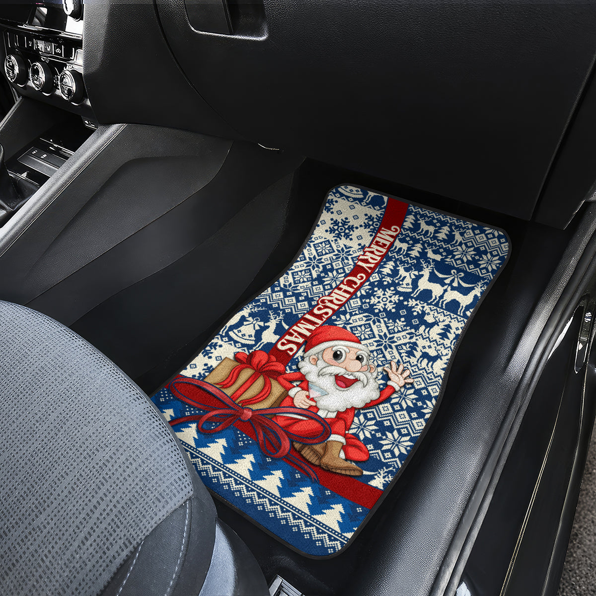 Pennsylvania Christmas Car Mats Santa Claus With Gift Box Xmas Pattern - Wonder Print Shop
