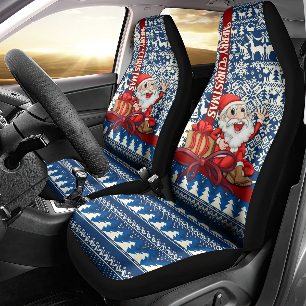 Pennsylvania Christmas Car Seat Cover Santa Claus With Gift Box Xmas Pattern - Wonder Print Shop