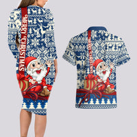 Pennsylvania Christmas Couples Matching Long Sleeve Bodycon Dress and Hawaiian Shirt Santa Claus With Gift Box Xmas Pattern - Wonder Print Shop