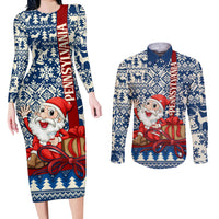 Pennsylvania Christmas Couples Matching Long Sleeve Bodycon Dress and Long Sleeve Button Shirt Santa Claus With Gift Box Xmas Pattern - Wonder Print Shop