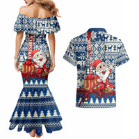 Pennsylvania Christmas Couples Matching Mermaid Dress and Hawaiian Shirt Santa Claus With Gift Box Xmas Pattern - Wonder Print Shop