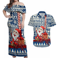 Pennsylvania Christmas Couples Matching Off Shoulder Maxi Dress and Hawaiian Shirt Santa Claus With Gift Box Xmas Pattern - Wonder Print Shop