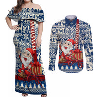 Pennsylvania Christmas Couples Matching Off Shoulder Maxi Dress and Long Sleeve Button Shirt Santa Claus With Gift Box Xmas Pattern - Wonder Print Shop